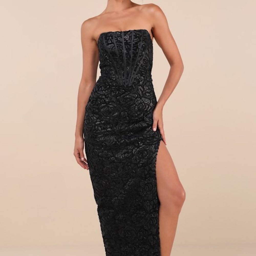 Black Mesh Velvet Strapless Bustier Maxi Dress - Size L